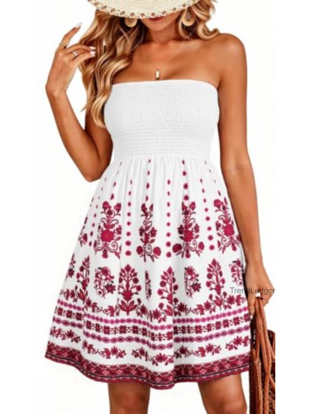 Strapless Floral Sundress Beach Cover Up Knee Length